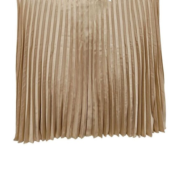 Vintage 80s Mini Skirt M Metallic Gold Satin Accordion Pleat Skater Party Glam - Picture 5 of 8